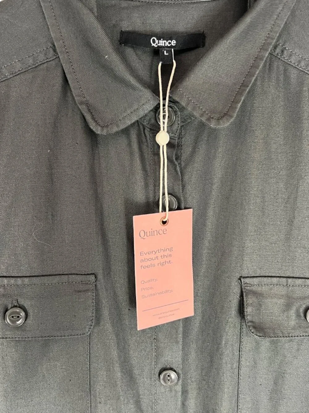 NWT Quince Cotton Linen Twill Short Sleeve Coverall Jumpsuit in Charcoal Size L